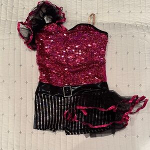 Glittery Fuchsia and Black Kids Dance Costume
